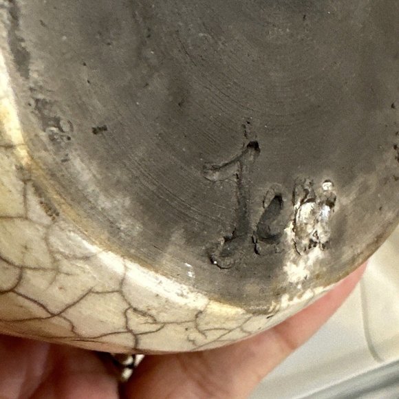 Raku Stoneware Pottery Pot Vase Signed Teri ? Orange/Copper Lava Type Glaze 3.7” - Picture 11 of 15